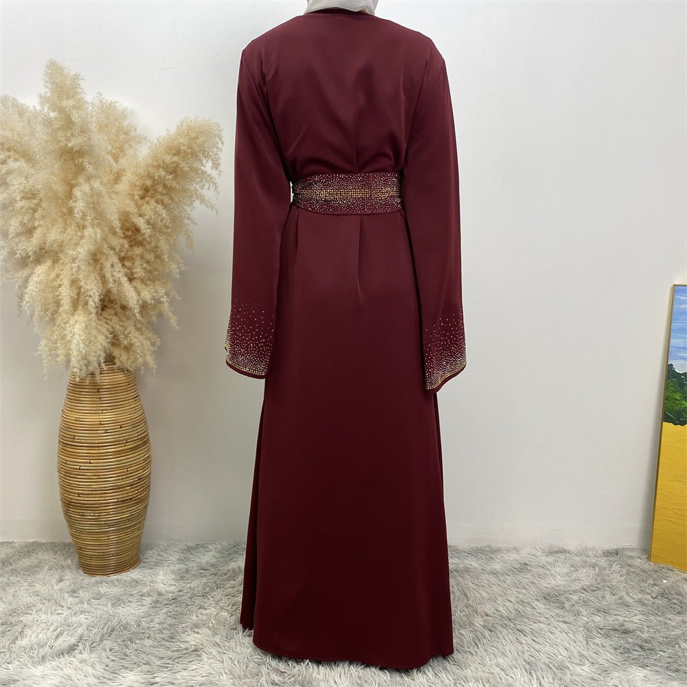 Rhinestones Open Abaya With Side Pockets (MOA046) - Mariam's Collection