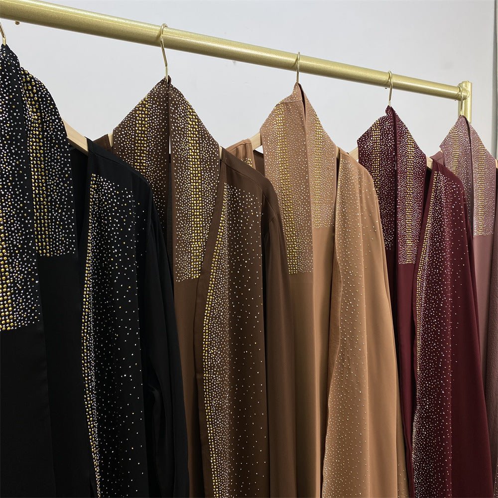 Rhinestones Open Abaya With Side Pockets (MOA046) - Mariam's Collection