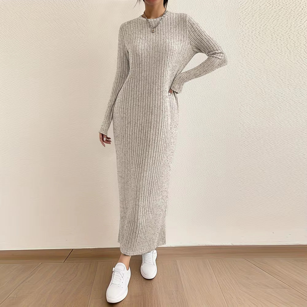Ribbed Knit Maxi Dress | Long Sleeve Casual Sweater Dress(MS226) - Mariam's Collection