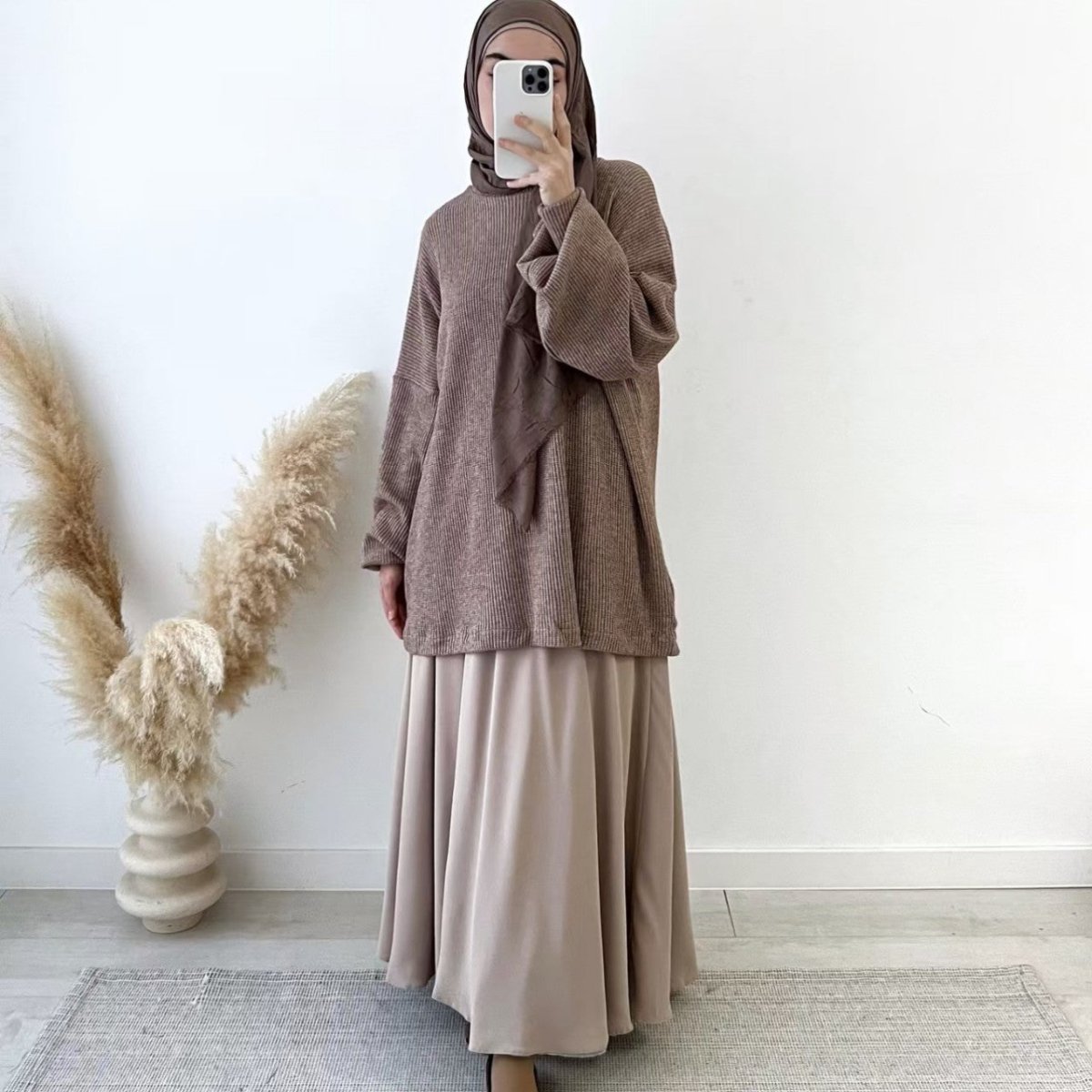 Ribbed Knit Sweater & Maxi Skirt Set | Oversized Pullover Two - Piece(MS224) - Mariam's Collection