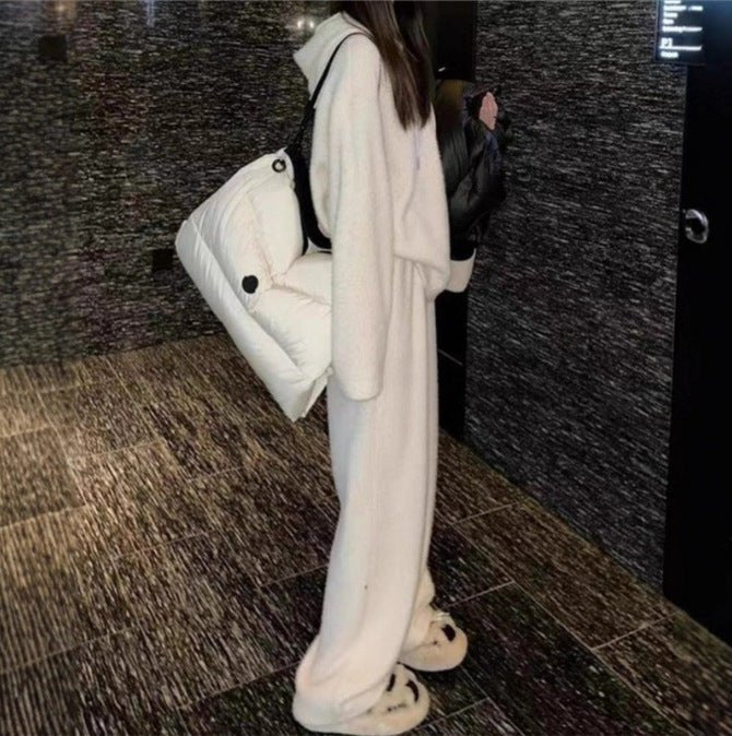 Ribbed Knit Zip - Up Hoodie Autumn Two - Piece Loungewear(MS162) - Mariam's Collection