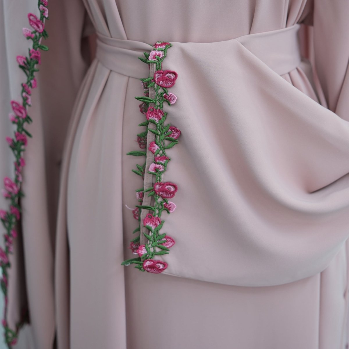 Rose Bud Embroidered Diagonal Trim Maxi Dress(MA455) - Mariam's Collection