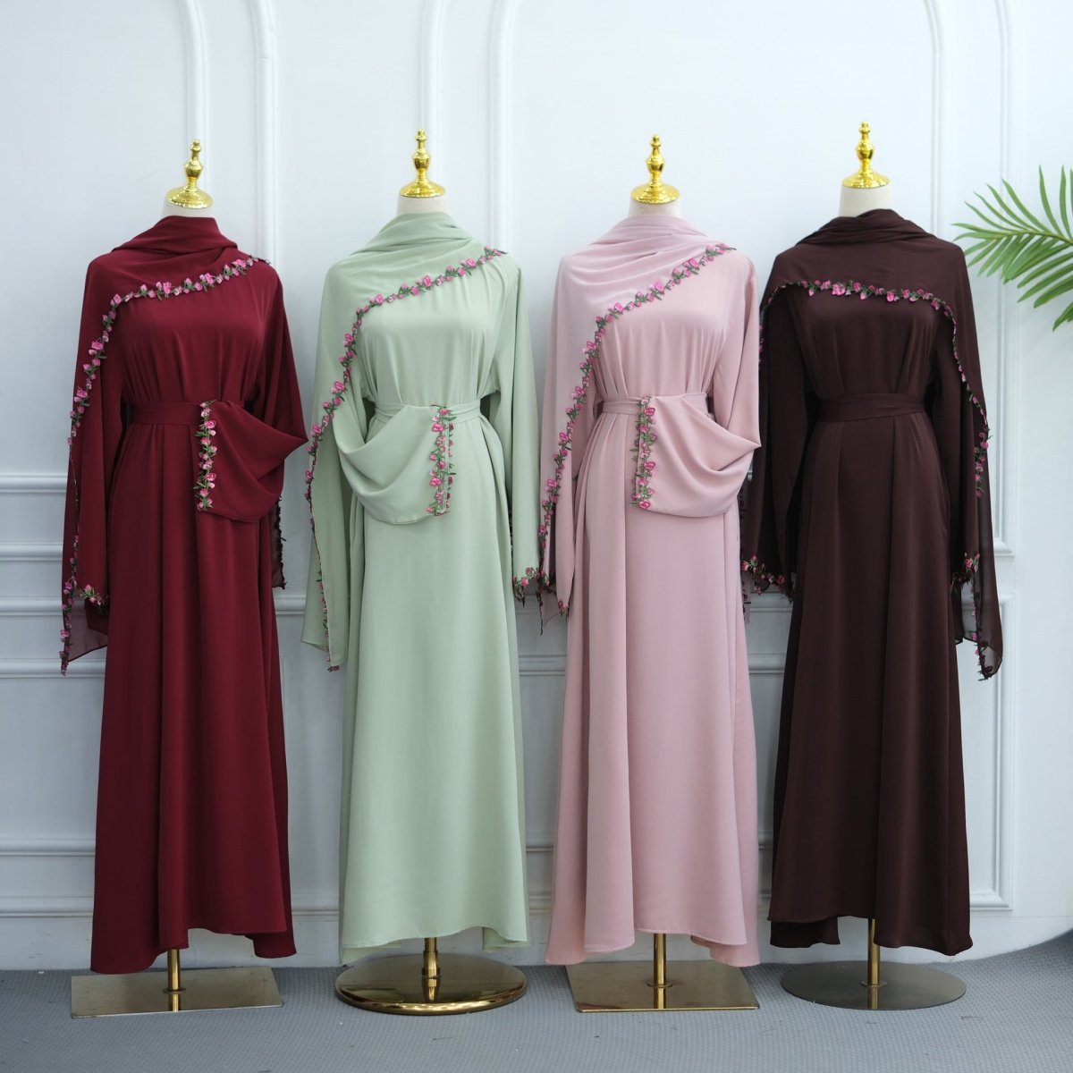 Rose Bud Embroidered Diagonal Trim Maxi Dress(MA455) - Mariam's Collection