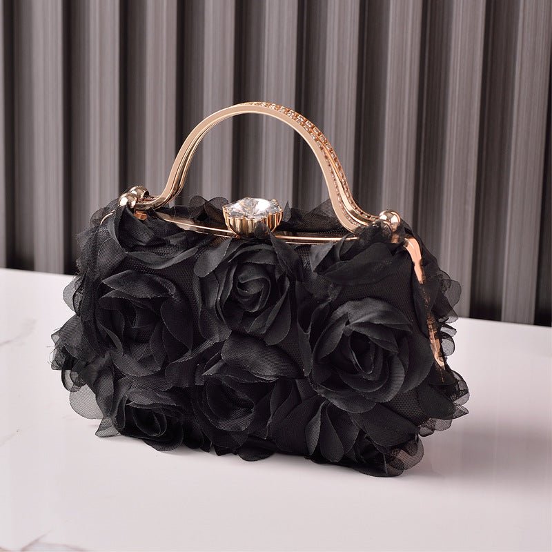 Rose Flower Evening Clutch | Bridal Wedding Bag with Metal Handle(MAC357) - Mariam's Collection