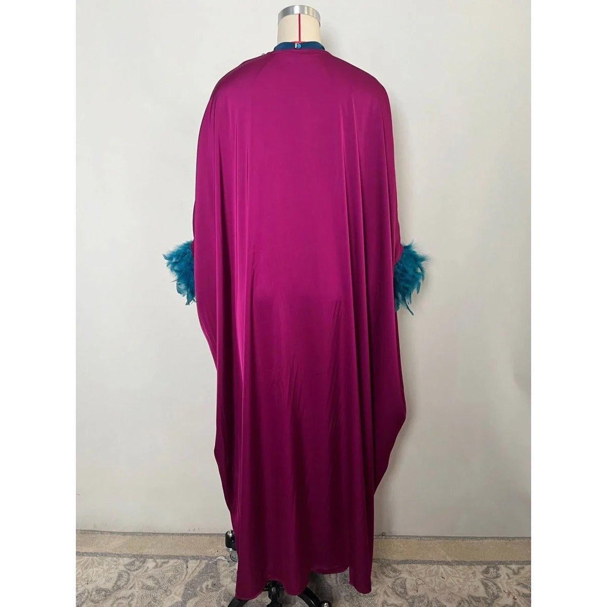 Rose Purple Luxury Feather - Embellished Abaya Dress Two - Piece Set with Crystal & Bead Details. (MOA159) - Mariam's Collection