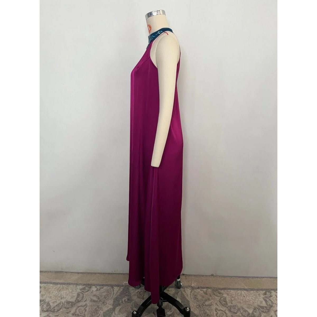 Rose Purple Luxury Feather - Embellished Abaya Dress Two - Piece Set with Crystal & Bead Details. (MOA159) - Mariam's Collection