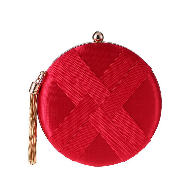 Round Evening Clutch Handbag with Braided Accent (MAC287) - Mariam's Collection