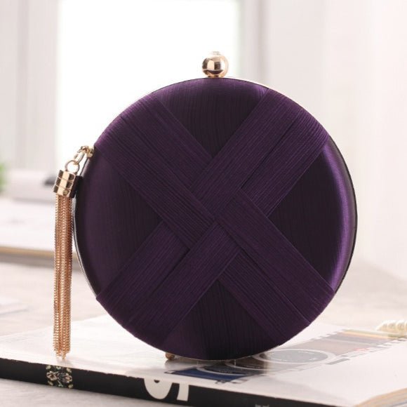 Round Evening Clutch Handbag with Braided Accent (MAC287) - Mariam's Collection