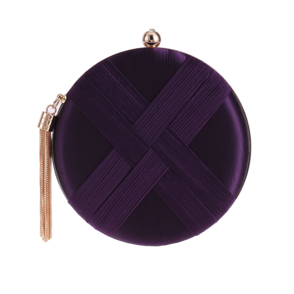 Round Evening Clutch Handbag with Braided Accent (MAC287) - Mariam's Collection