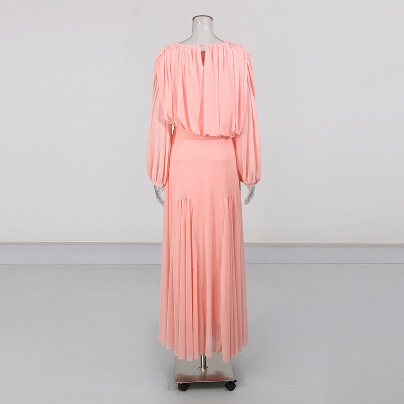 Breathable lightweight fabric detail on modest floor-length dress