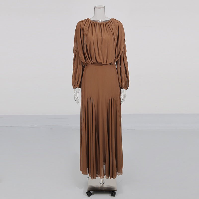 Lantern sleeve modest abaya dress styled with accessories