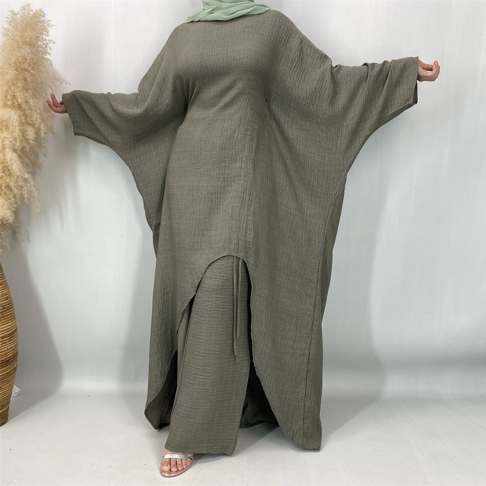 Ruched Drawstring Batwing Top & Wide-Leg Trousers Co-ord Set(MS478) - Mariam's Collection