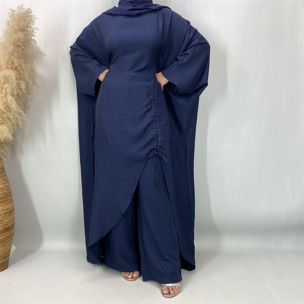 Ruched Drawstring Batwing Top & Wide-Leg Trousers Co-ord Set(MS478) - Mariam's Collection