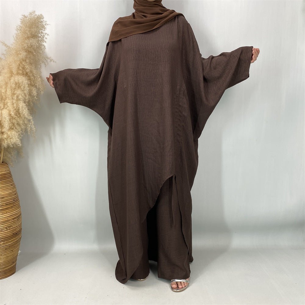 Ruched Drawstring Batwing Top & Wide-Leg Trousers Co-ord Set(MS478) - Mariam's Collection