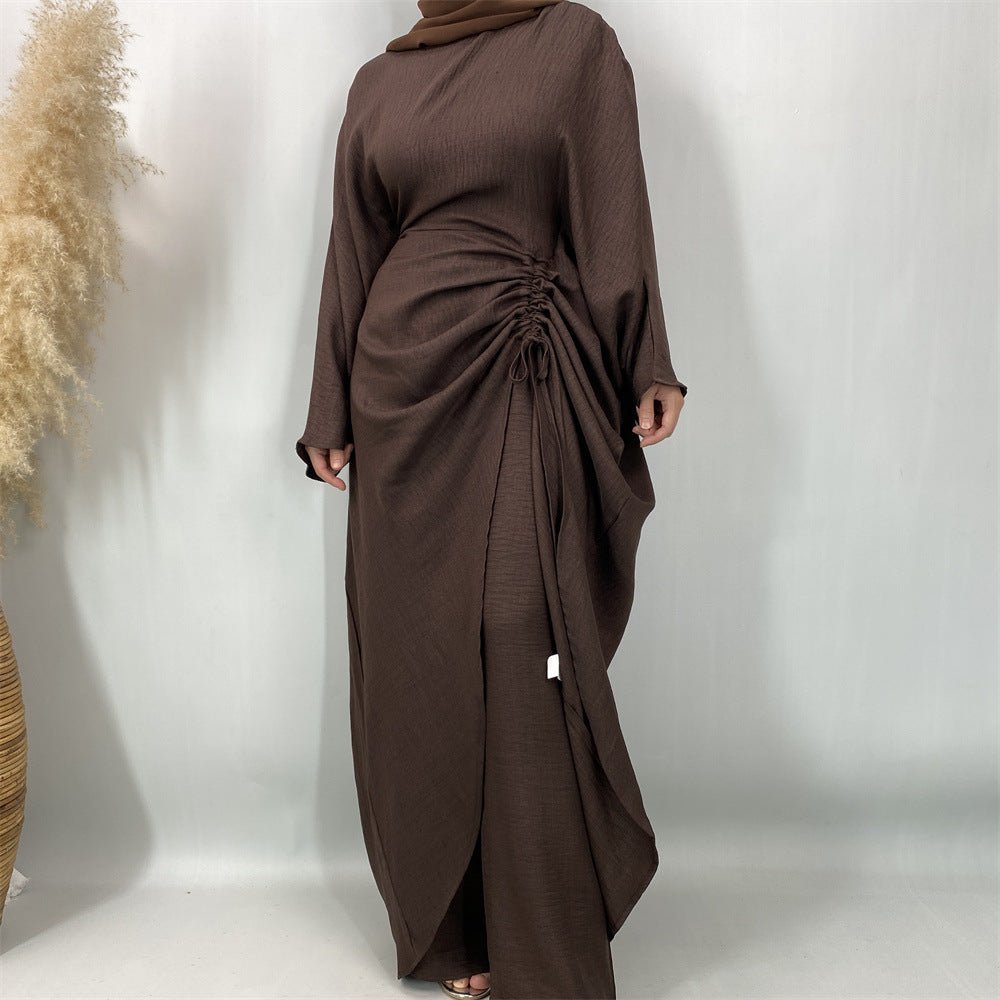Ruched Drawstring Batwing Top & Wide-Leg Trousers Co-ord Set(MS478) - Mariam's Collection