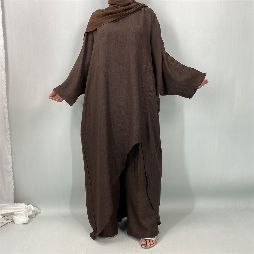 Ruched Drawstring Batwing Top & Wide-Leg Trousers Co-ord Set(MS478) - Mariam's Collection