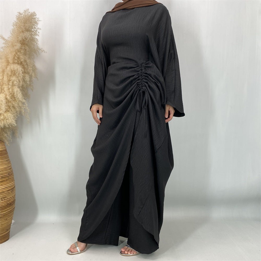 Ruched Drawstring Batwing Top & Wide-Leg Trousers Co-ord Set(MS478) - Mariam's Collection