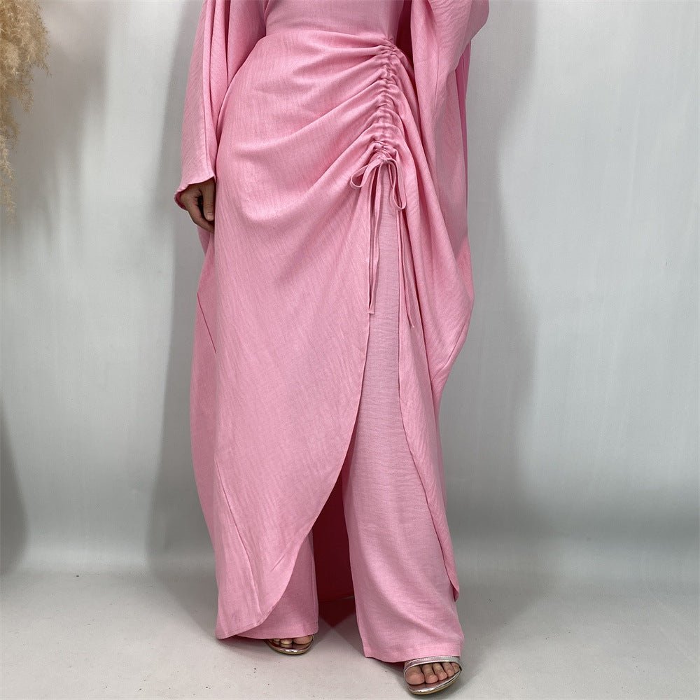 Ruched Drawstring Batwing Top & Wide-Leg Trousers Co-ord Set(MS478) - Mariam's Collection