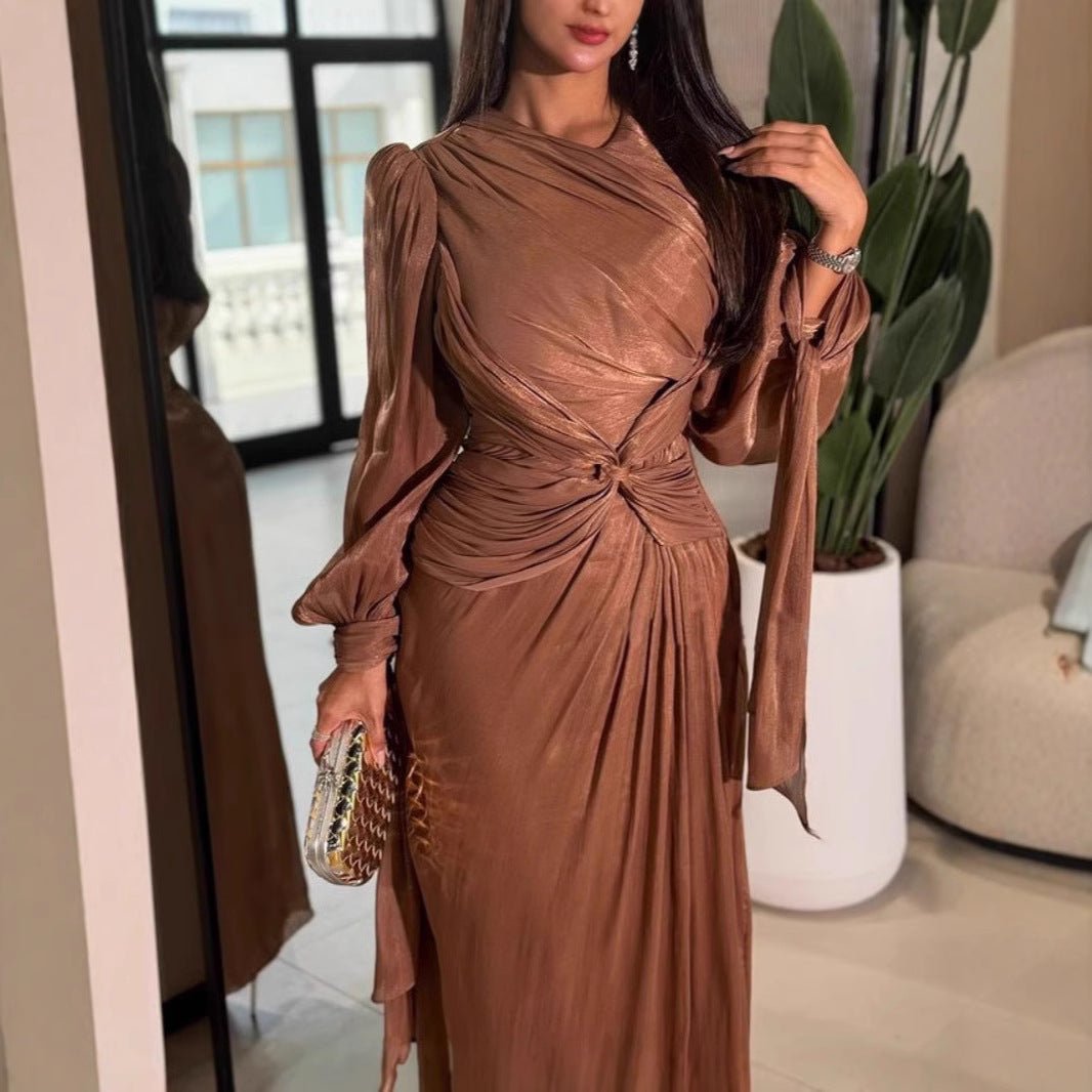 Ruched Ribbon Shimmer Evening Dress(MS264) - Mariam's Collection