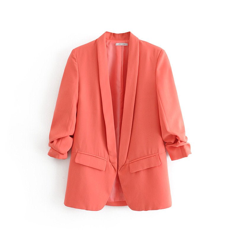 Ruched Sleeve Blazer | Three - Quarter Sleeve Longline Jacket (MS241) - Mariam's Collection