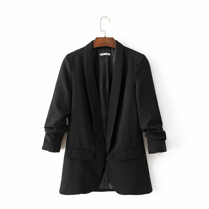 Ruched Sleeve Blazer | Three - Quarter Sleeve Longline Jacket (MS241) - Mariam's Collection