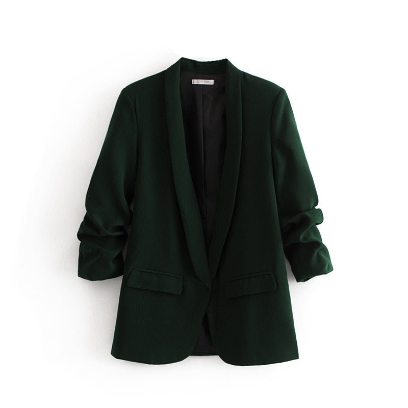 Ruched Sleeve Blazer | Three - Quarter Sleeve Longline Jacket (MS241) - Mariam's Collection