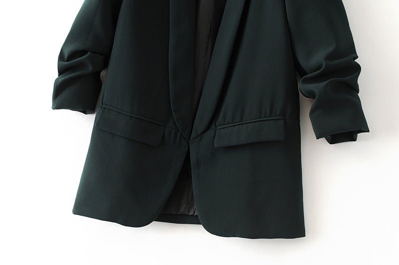 Ruched Sleeve Blazer | Three - Quarter Sleeve Longline Jacket (MS241) - Mariam's Collection