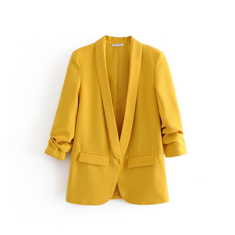Ruched Sleeve Blazer | Three - Quarter Sleeve Longline Jacket (MS241) - Mariam's Collection