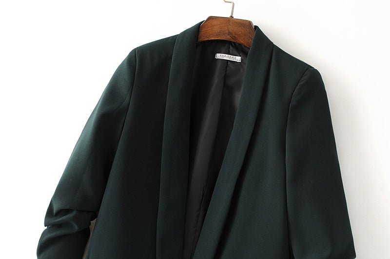 Ruched Sleeve Blazer | Three - Quarter Sleeve Longline Jacket (MS241) - Mariam's Collection