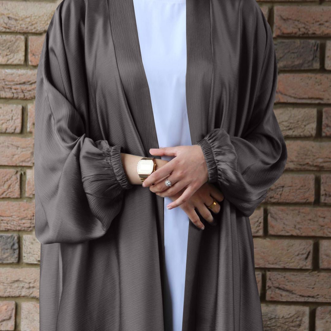 Satin Bunched Sleeve Open Abaya (MOA048) - Mariam's Collection