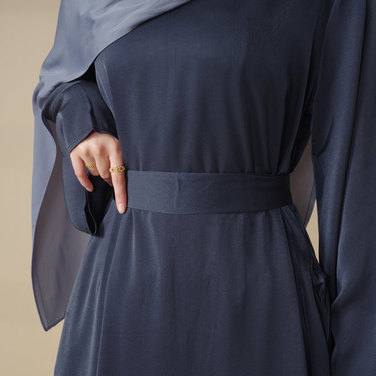 Satin Double Pocket Concealed Button Plain Abaya (MA030) - Mariam's Collection