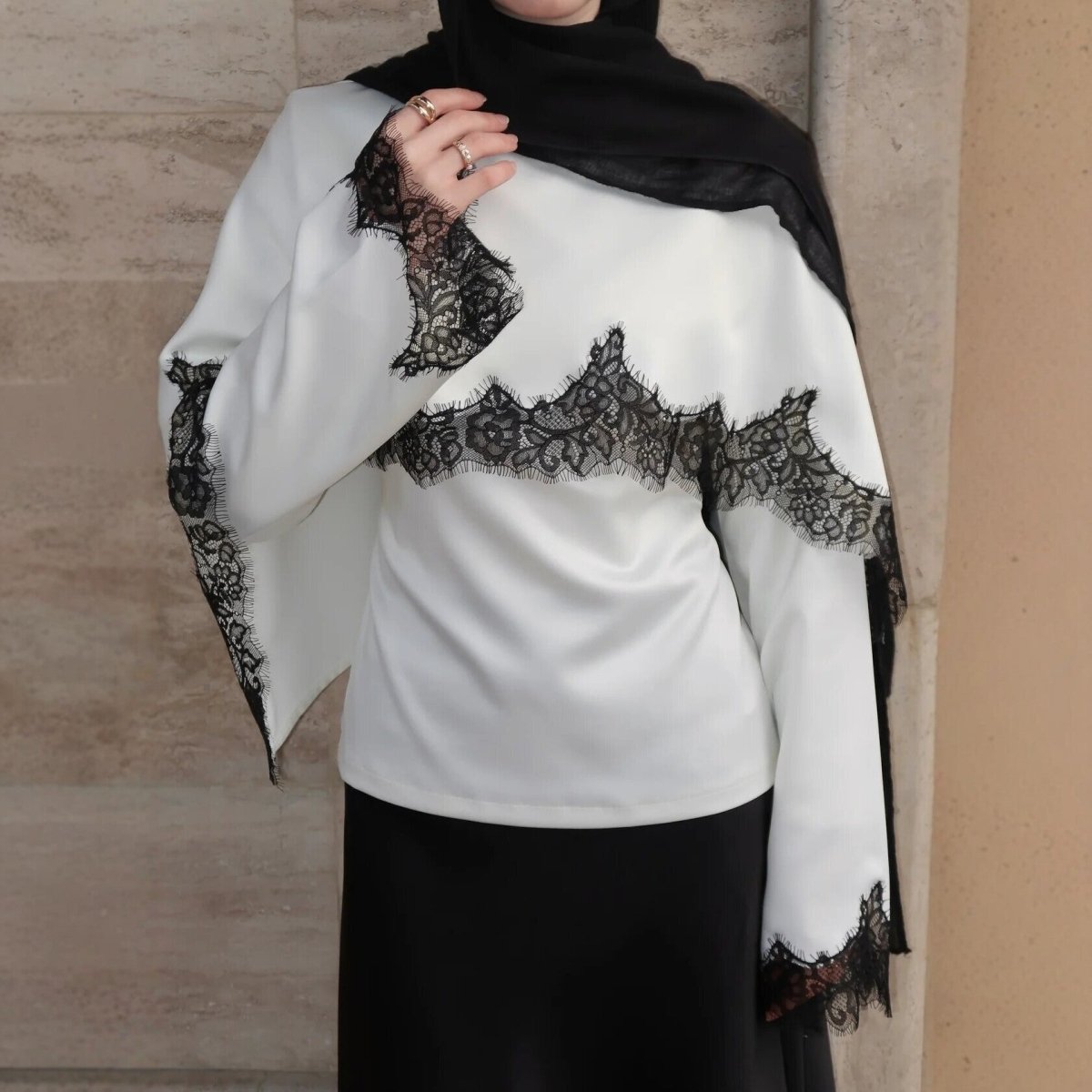 Satin Lace Trim Top(MS433) - Mariam's Collection