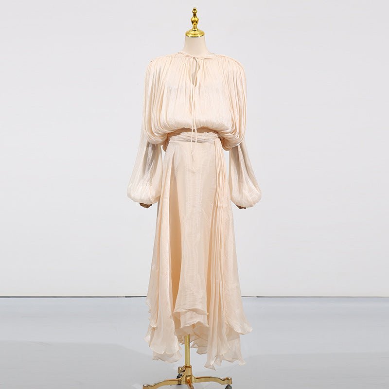 Satin Tie - Neck Blouson Dress(MS354) - Mariam's Collection