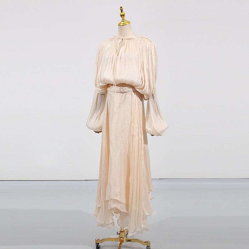 Satin Tie - Neck Blouson Dress(MS354) - Mariam's Collection