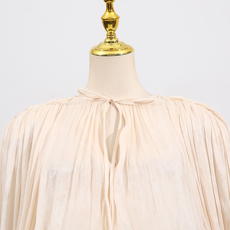 Satin Tie - Neck Blouson Dress(MS354) - Mariam's Collection