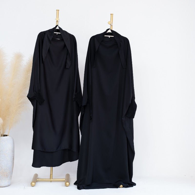 Satin Velvet Mother Daughter Matching Set | Full Circle Maxi Dress with Hijab & Batwing Sleeves(MJ022) - Mariam's Collection