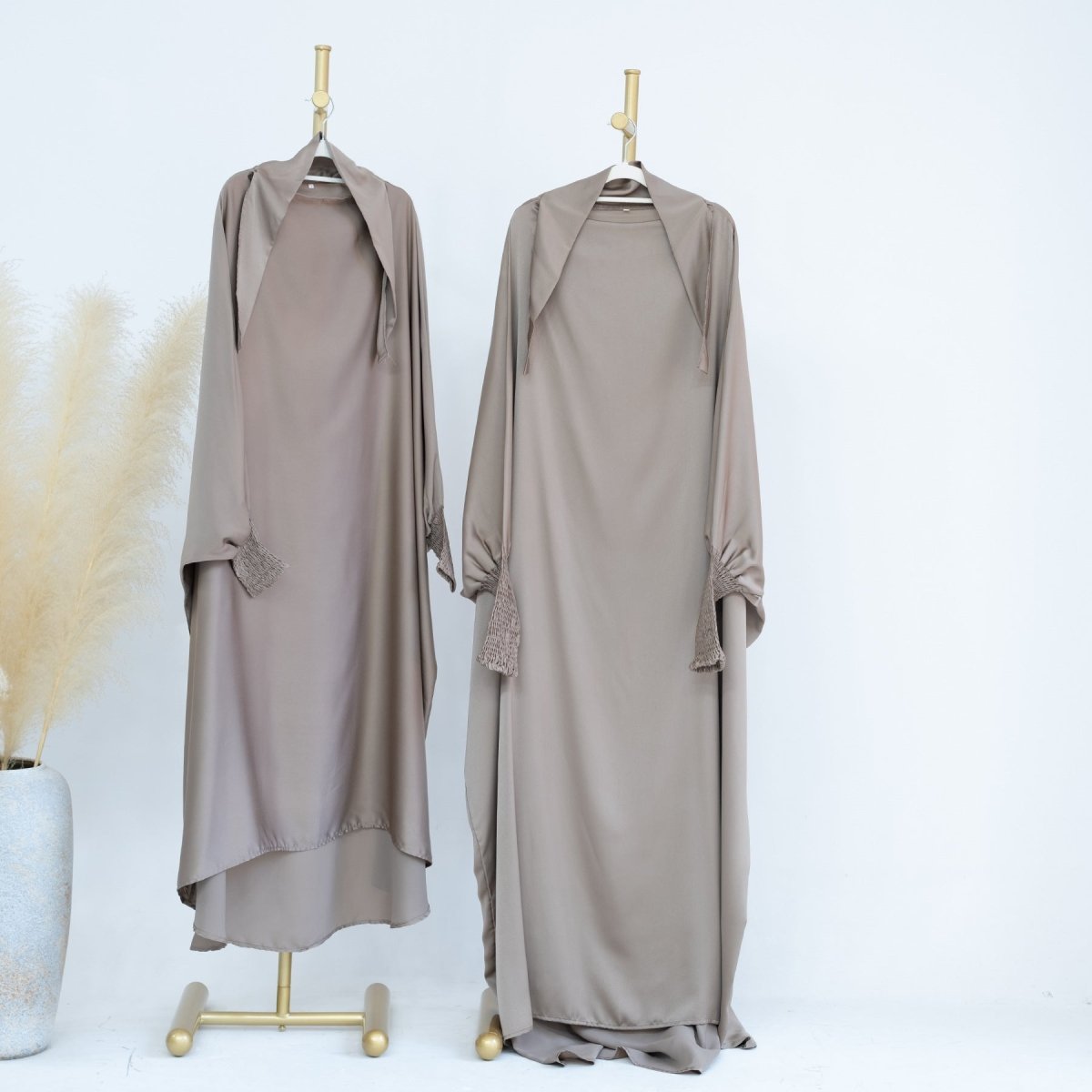 Satin Velvet Mother Daughter Matching Set | Full Circle Maxi Dress with Hijab & Batwing Sleeves(MJ022) - Mariam's Collection