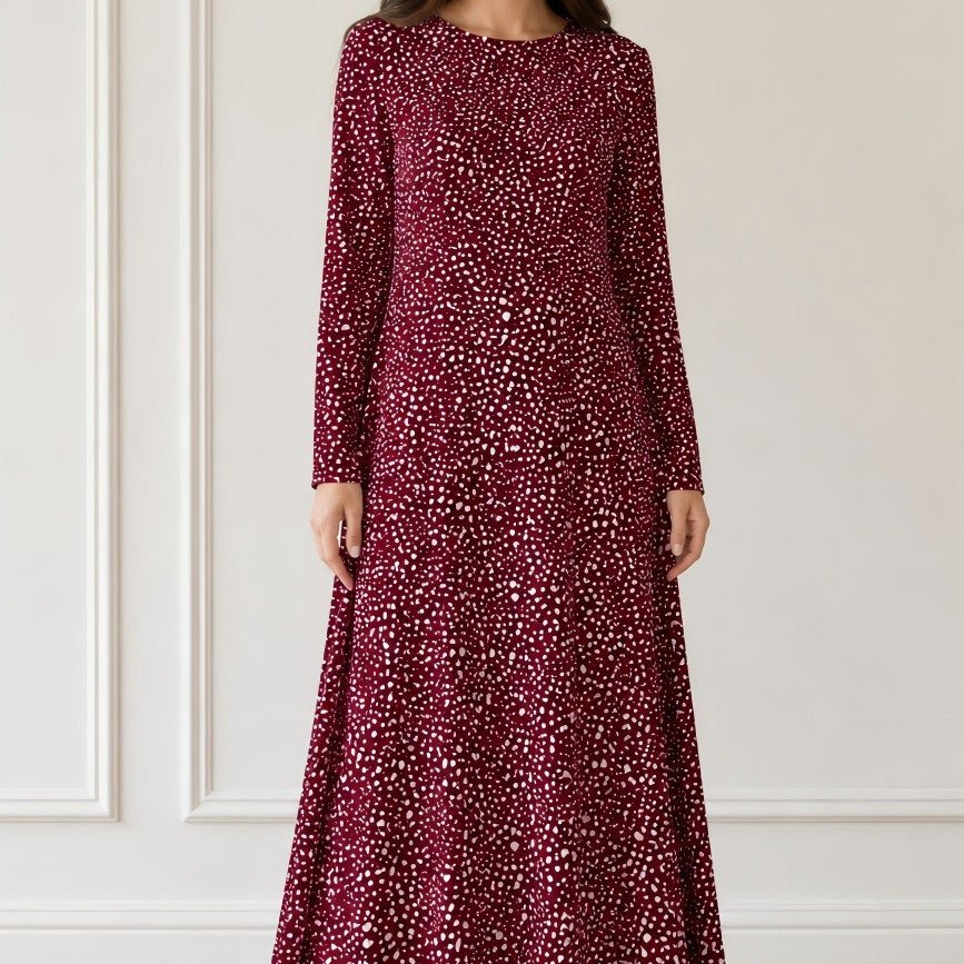 Scattered Spot Print Long Sleeve Maxi Dress(MS493) - Mariam's Collection