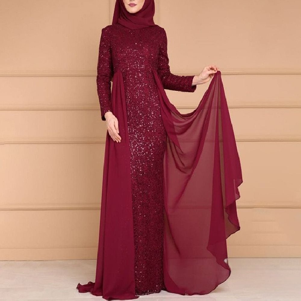Sequin Gown Long Sleeve Fitted Maxi Dress(MS235) - Mariam's Collection