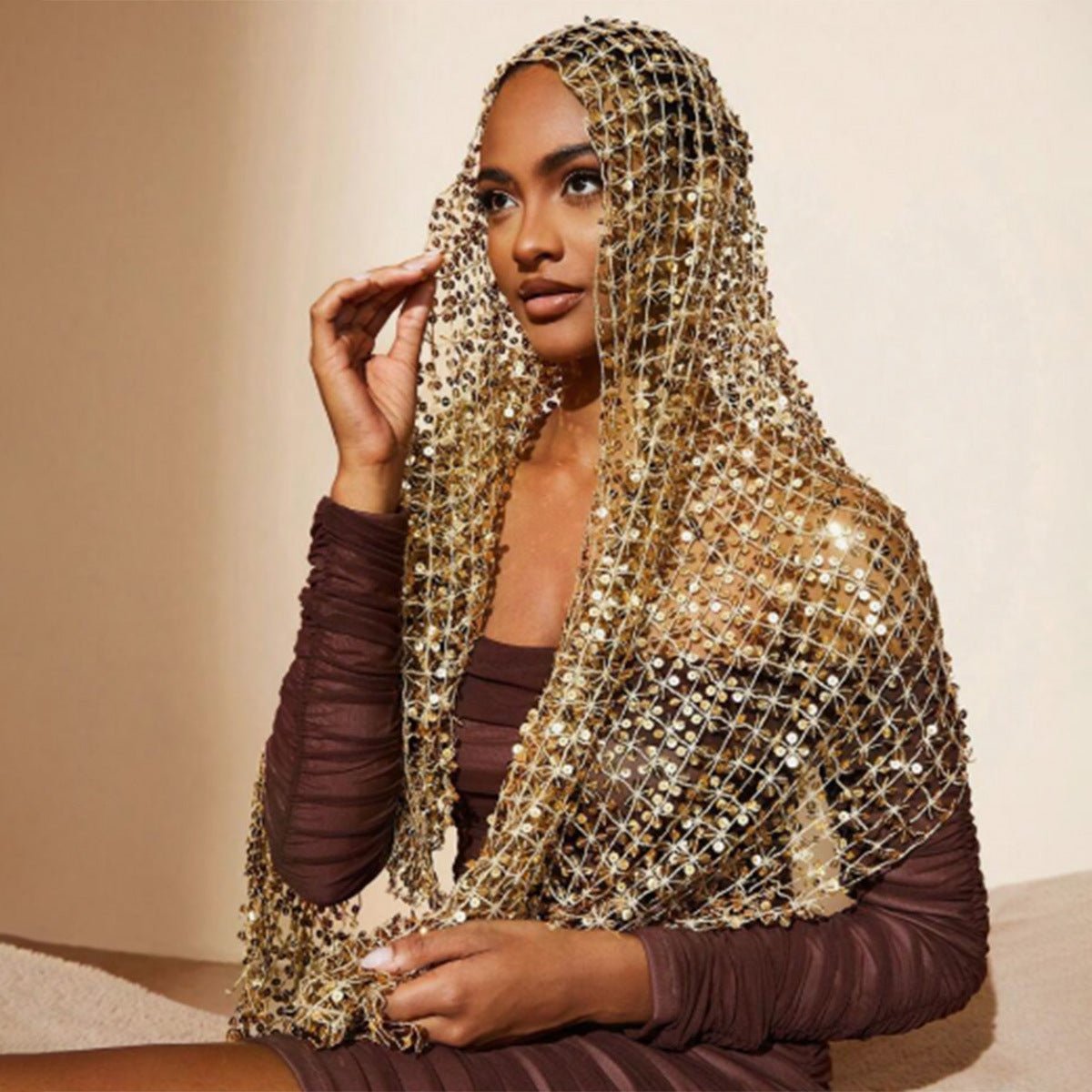 Sequin Mesh Shawl Hijab with Fringe(MH206) - Mariam's Collection