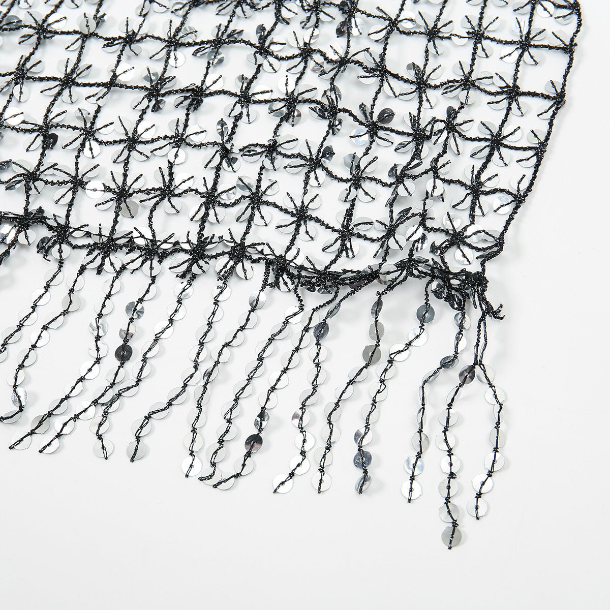 Sequin Mesh Shawl Hijab with Fringe(MH206) - Mariam's Collection