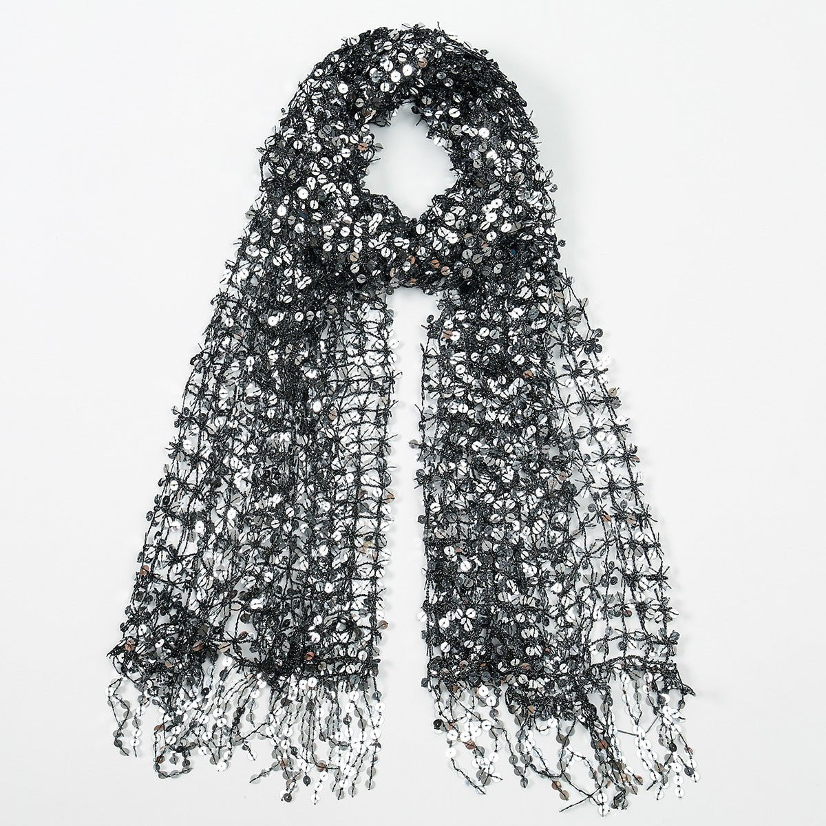 Sequin Mesh Shawl Hijab with Fringe(MH206) - Mariam's Collection