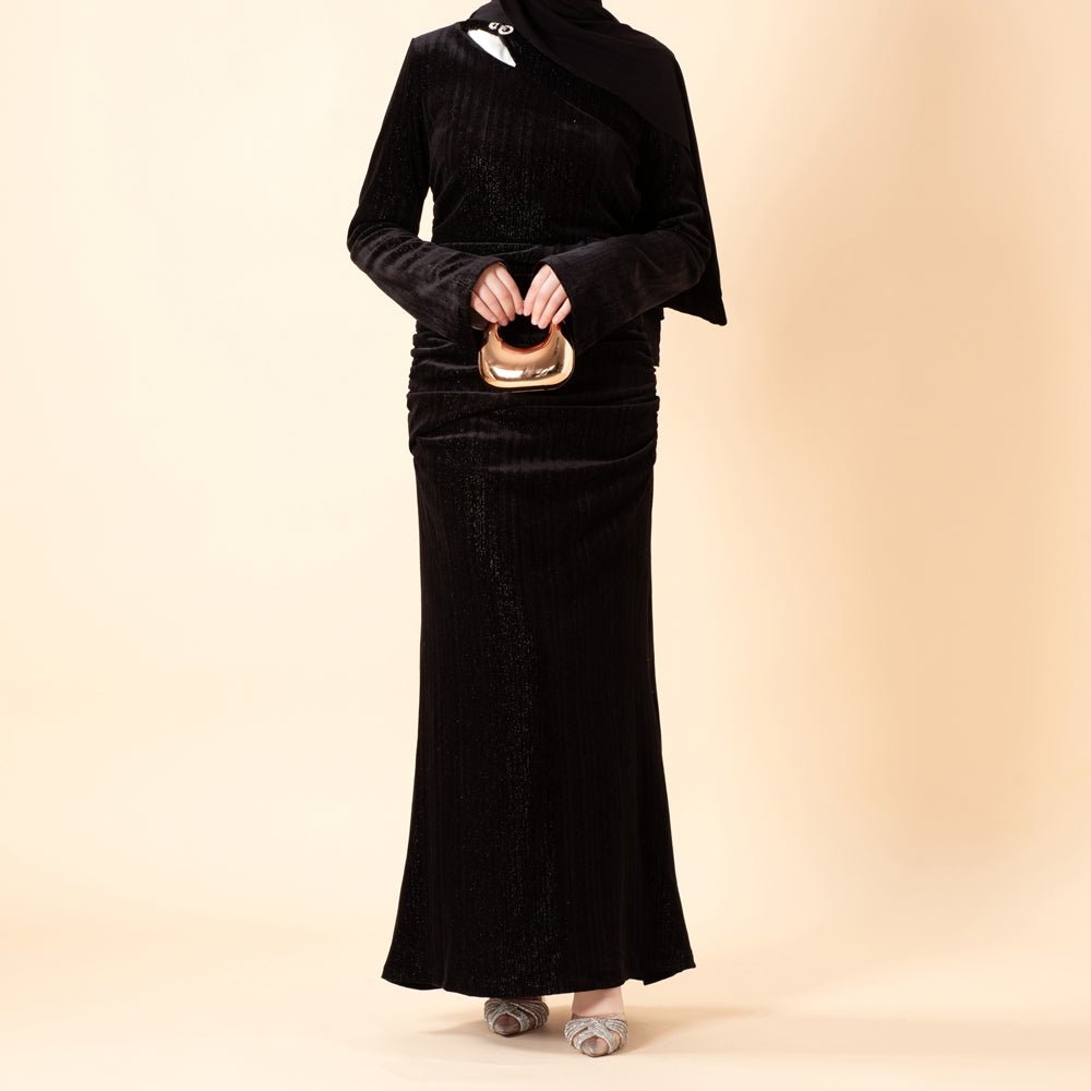 Shimmer Velvet Ruched Mermaid Gown(MA358) - Mariam's Collection