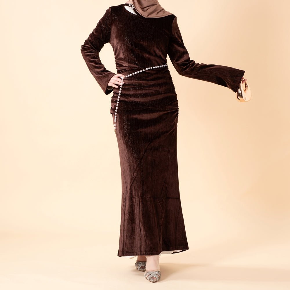 Shimmer Velvet Ruched Mermaid Gown(MA358) - Mariam's Collection
