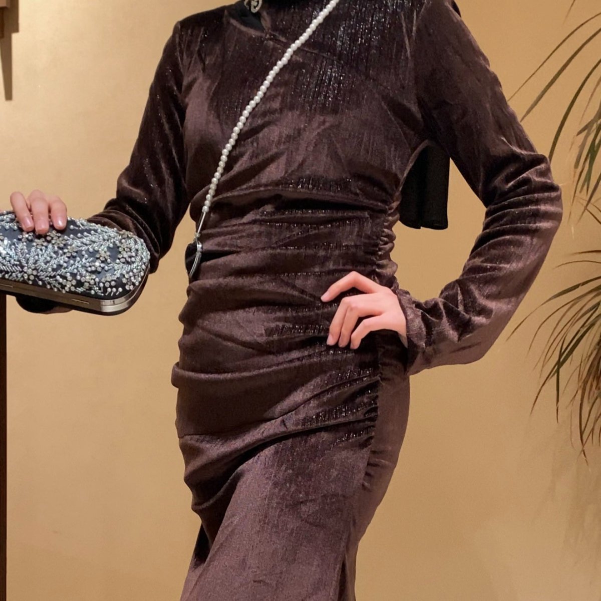 Shimmer Velvet Ruched Mermaid Gown(MA358) - Mariam's Collection