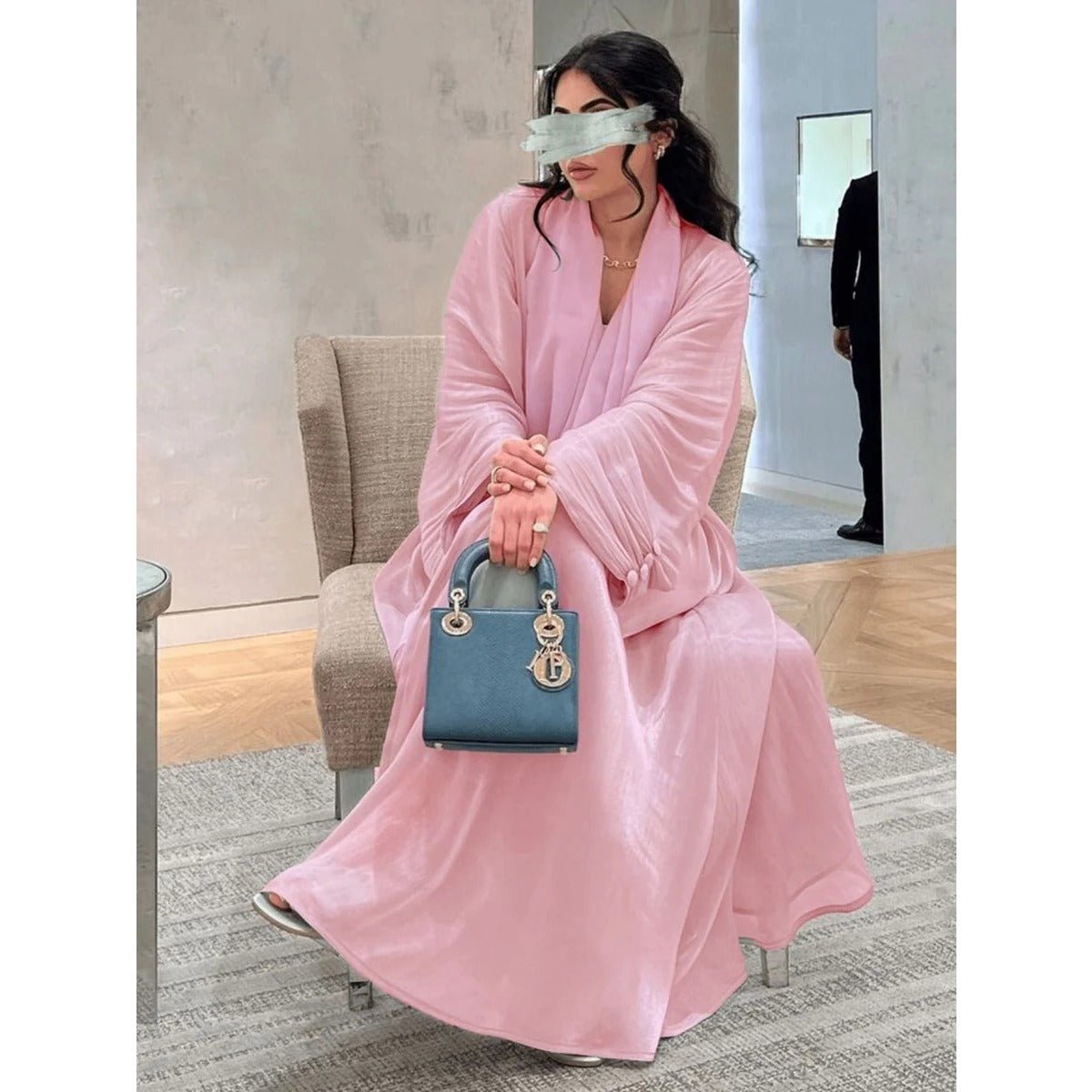 Shiny Satin Open Abaya | Shiny Abaya With Flying Sleeves (MOA141) - Mariam's Collection