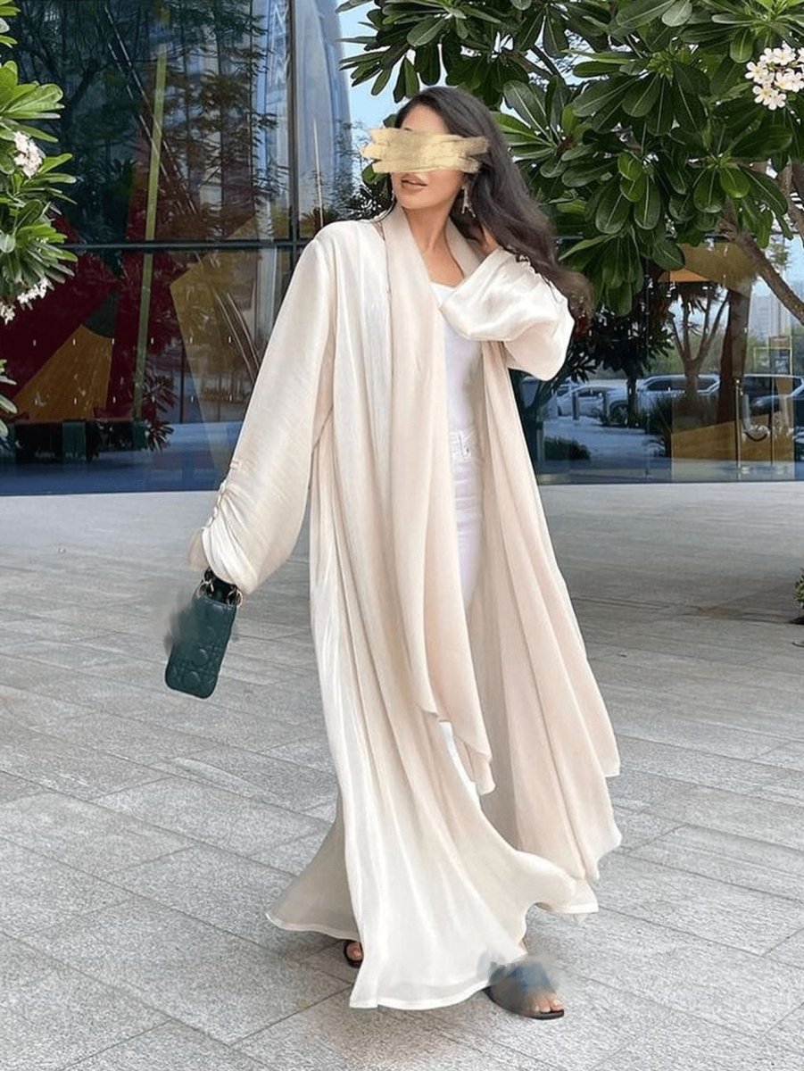 Shiny Satin Open Abaya | Shiny Abaya With Flying Sleeves (MOA141) - Mariam's Collection