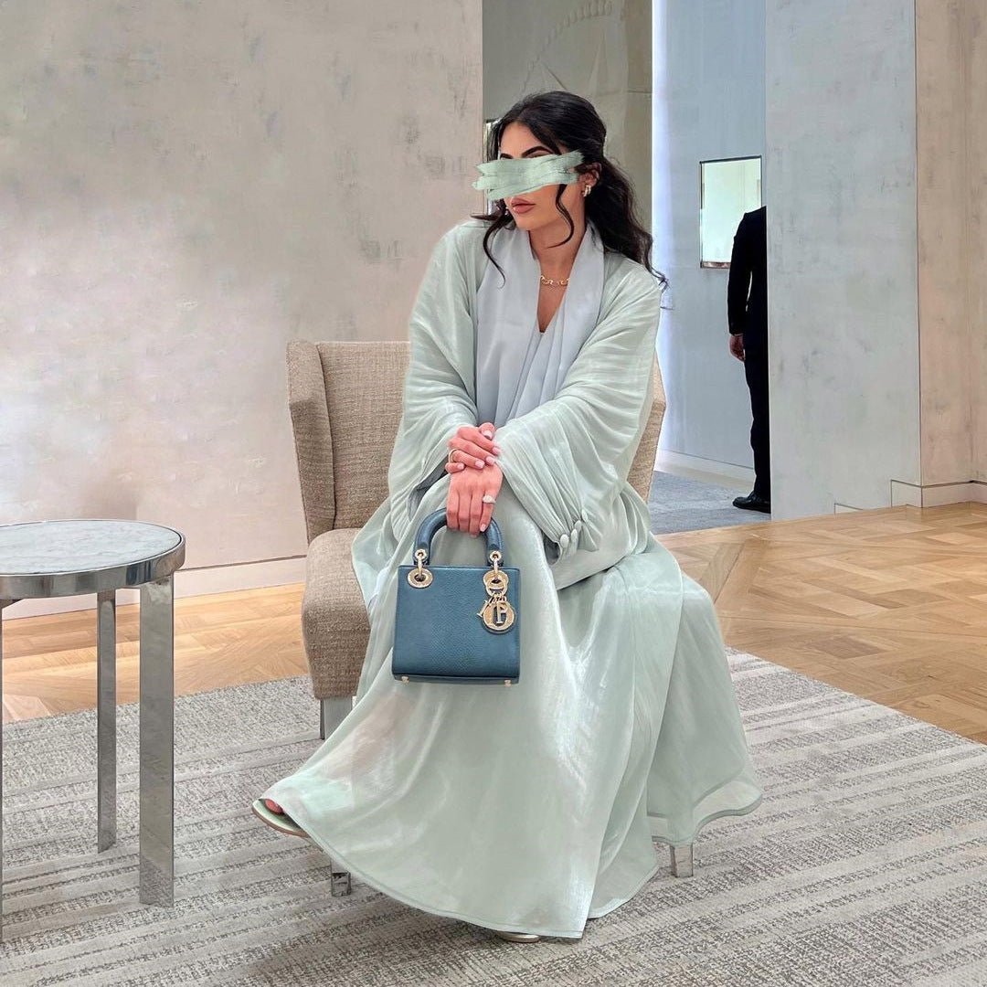 Shiny Satin Open Abaya | Shiny Abaya With Flying Sleeves (MOA141) - Mariam's Collection