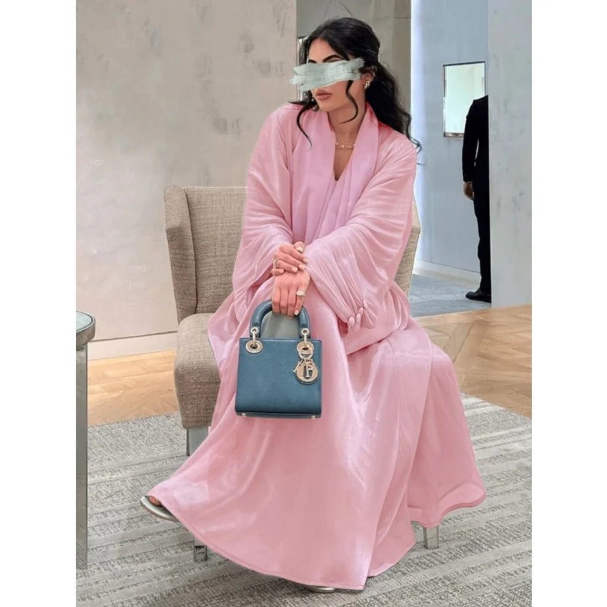 Shiny Satin Open Abaya | Shiny Abaya With Flying Sleeves (MOA141) - Mariam's Collection