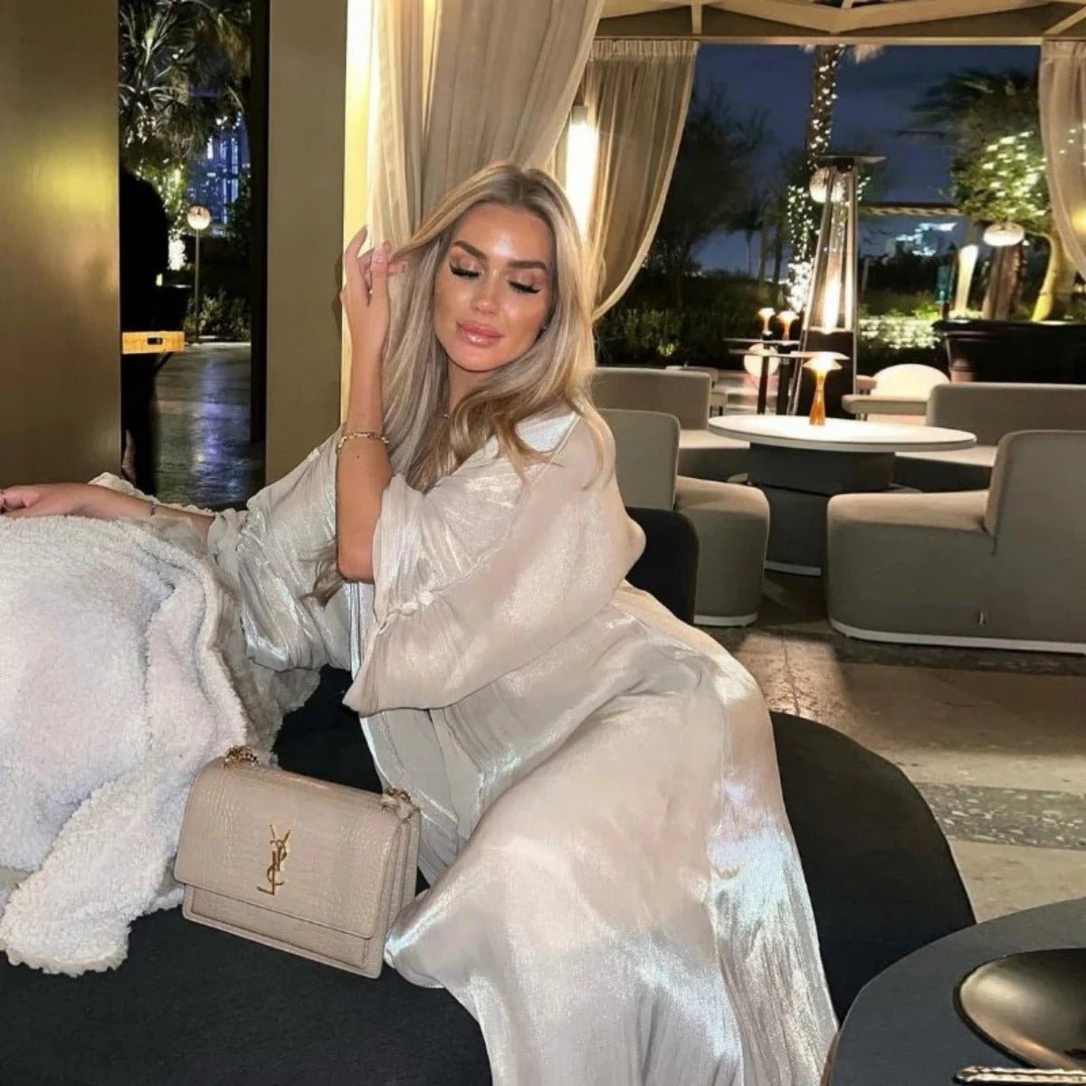 Shiny Satin Open Abaya | Shiny Abaya With Flying Sleeves (MOA141) - Mariam's Collection